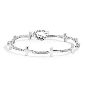 0.9ct Cross Adjustable Bracelet Synthetic Moissanite Silver-plated Bracelet Engagement Wedding Anniversary Perfect Gifts