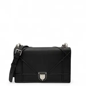 Pre-owned Dior Leather Tote Bags Medium Diorama Calfskin Black (0619m0)