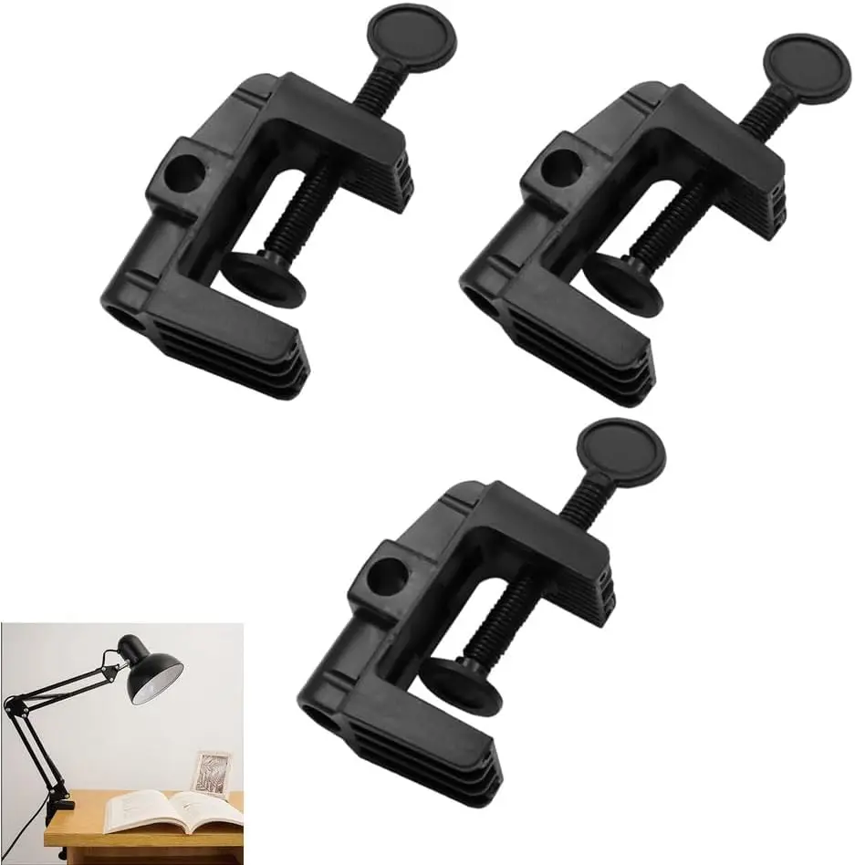 3-Pack Non-Marring Plastic Desk Lamp Swing Arm Clamp Replacement, Simple Indoor Bracket Stand Base Holder for Desktop Architect Adjustable Gooseneck Lamps, Headboard, Workbench, LED Lights, Microphones, Scissor Arms