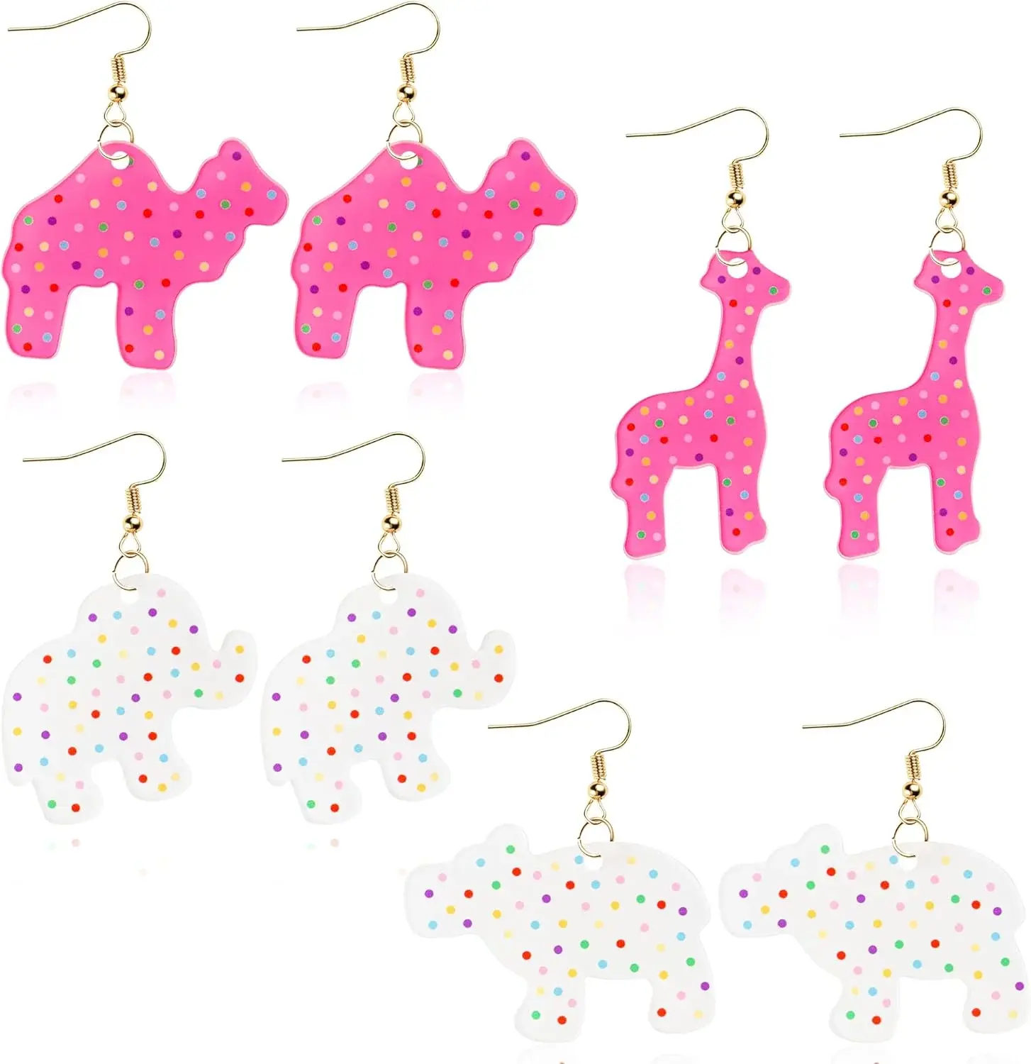Frosted Animal Cookie Earring - 4 Pairs Cute Acrylic Animals Dangle Earrings Pink & White Frosted Cookies Acrylic Animal Cookie Hook Earrings Women Girls' Jewelry Gift Outfit Accessories