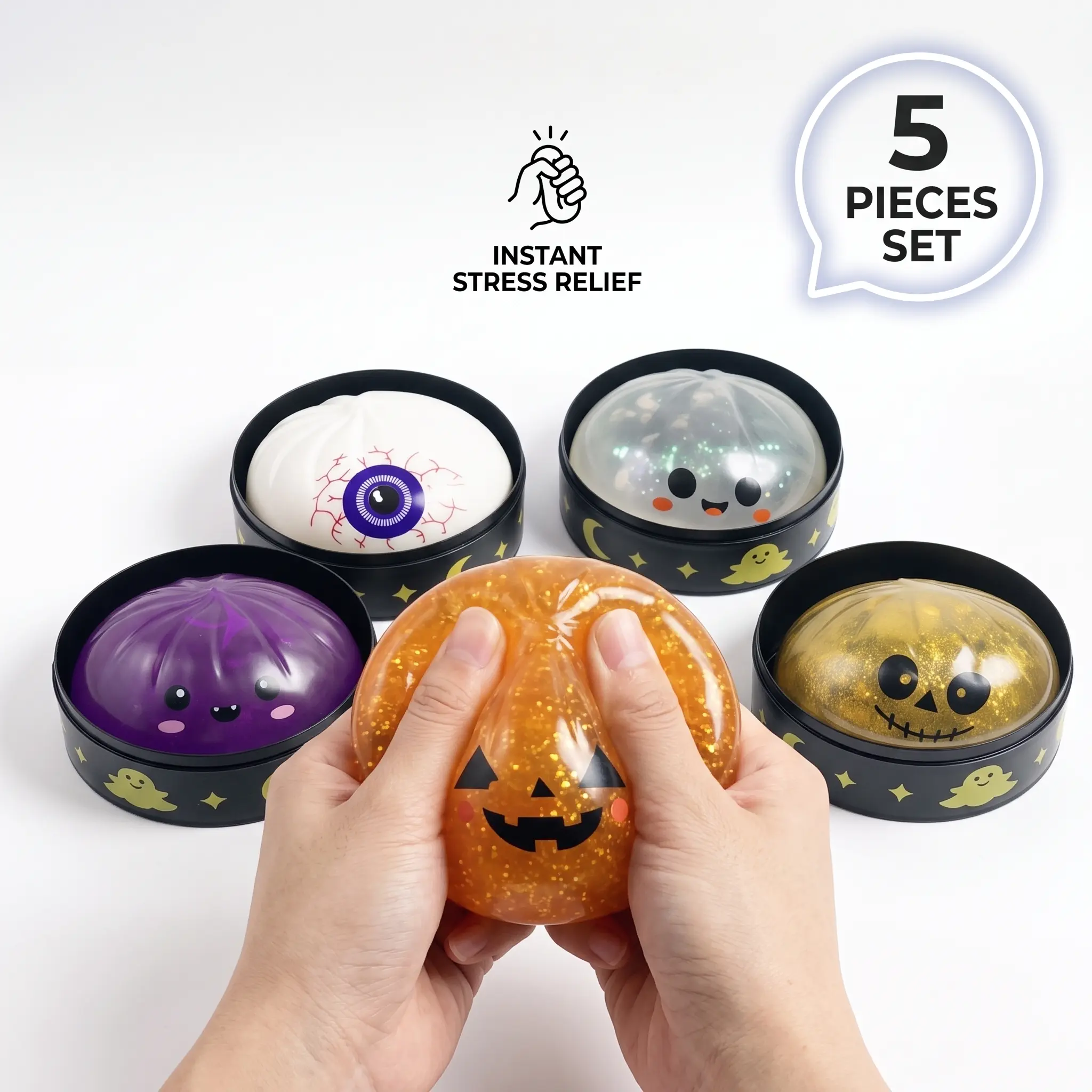 5PCS Halloween Cute Pumpkin Squishy Set, Soft Slow-Rising Sensory Stress Relief Fidget Items, Kids' Spooky Party Favors & Festive Gifts