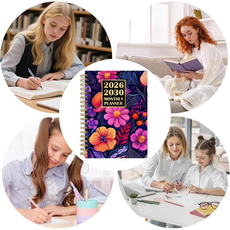 2026-2030 Monthly Planner/Calendar - January 2026 to December 2030, 5-Year Monthly Planner, Large Purple Flower Theme Cover Design Notebook, Yearly Calendar Planning, Monthly Tabs, 60-Month Calendar, 5.5 x 8.3 inches, 71 Sheets/142 Pages Thick Paper, Elas