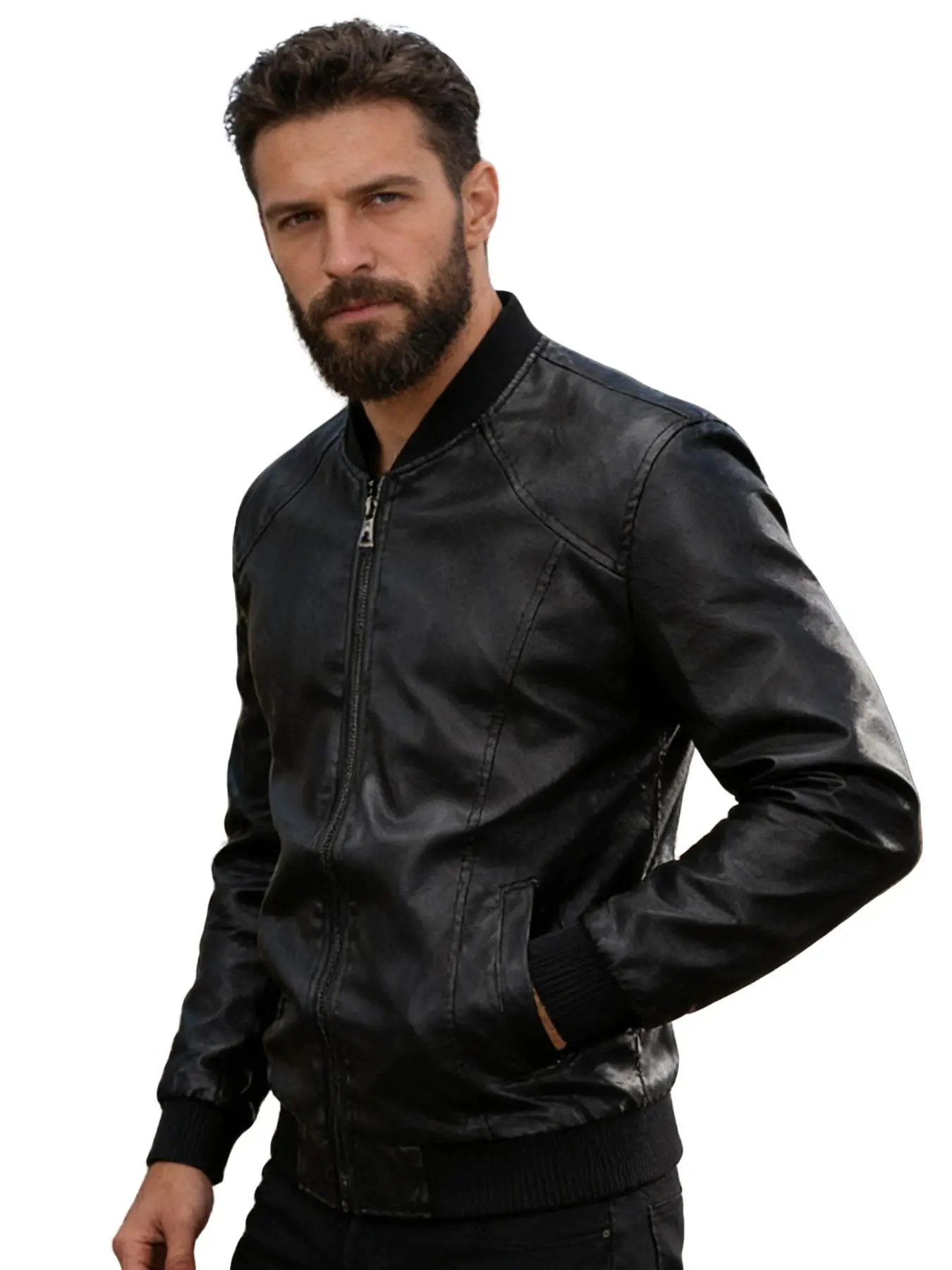 Men's Trucker Jacket Leather Coat, Casual Fitted Short Outerwear, Business Leisure Sports Daily Wear, Suitable for Teens to Seniors, Casual Fashion Jacket