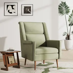 Vabches Mid-Century Modern Accent Chair, High Back Upholstered Armchair with Wooden Legs, Retro Lounge Chair for Living Room,Olive Green Velvet, Bedroom, or Reading Corner – Velvet Fabric, Stylish & Comfortable