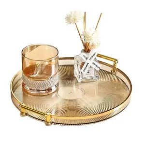 1 Pc Round Tray, Multifunctional Decorative Aesthetic Round Tray with Handle, Bread Fruit Dessert Snack Tray, Ideal for Kitchen Organization, Party Serving and Display