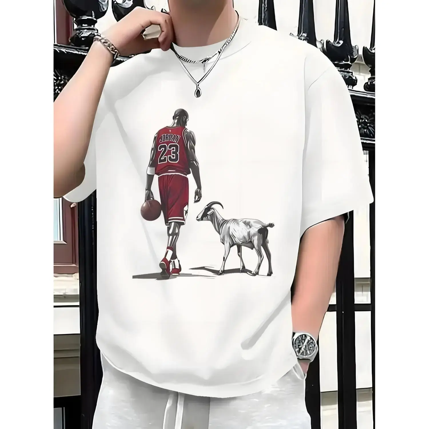 Menswear Legendary Michael Jordan Men's Graphic Tees Collection - Casual Cotton Tee, Round Neck, Loose-Fit Tshirt for True Sports Fans, Casual Streetwear Tops, Streetwear Mj Vibe