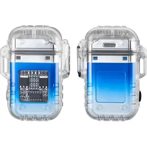 Electric Lighter Waterproof Transparent Plasma Arc Lighter with LED Battery Indication Type C Lighter Windproof Lighter for Camping,Candle (Blue & White)