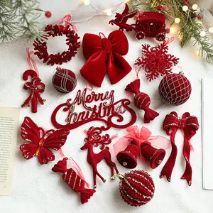 A set of 22 deluxe flocked Christmas decorations, including Christmas ornaments, snowflake pendants, and Christmas party supplies.