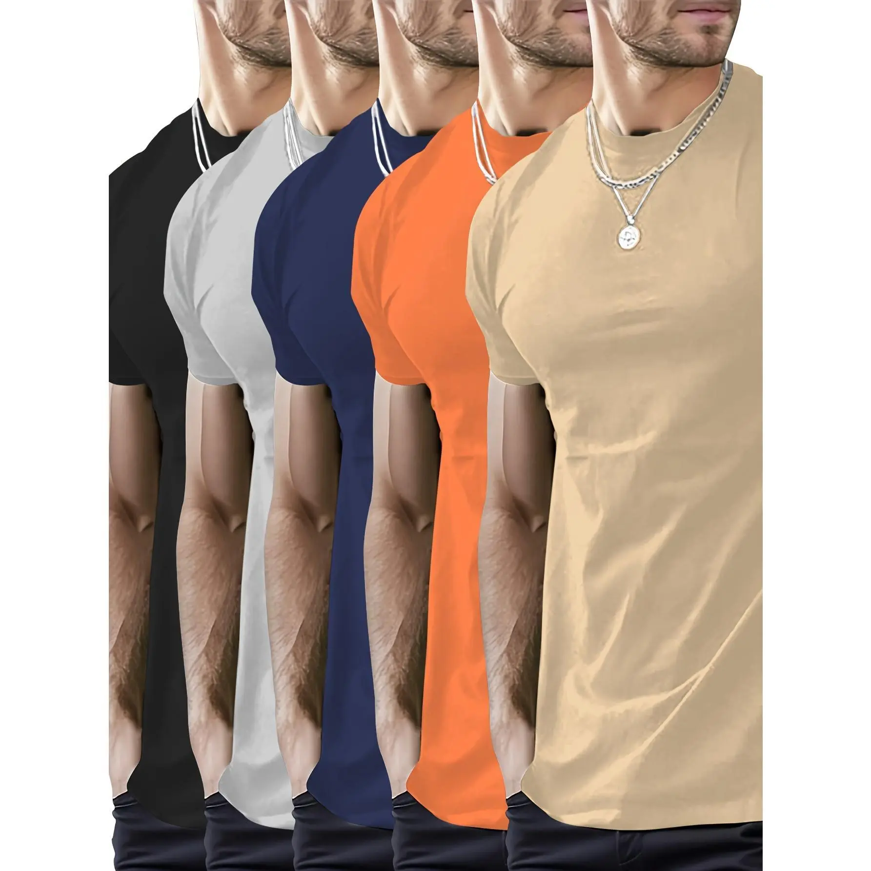 5-piece Men's 5.3 Oz Pure Cotton Blank T-shirt, Fashionable and Simple Casual Tshirt, Classic Solid Color, Daily Wear, Comfortable Fit, Classic Round Neck, Multiple Color Choices, Perfect Gift