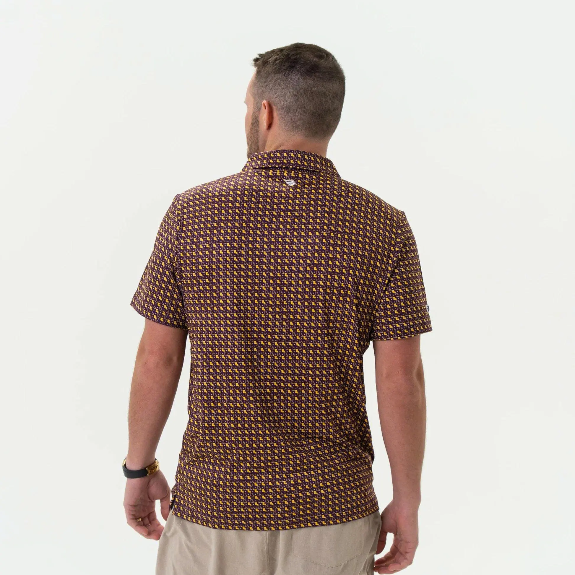 BURLEBO Performance Polo - Louisiana - Purple & Yellow, Polo 3D Golf Unisex, Polo 3D Style Polo Unisex