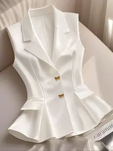 Women's Sleeveless Waist Cinching Blazer Jacket, New Design Slimming Top, Fashionable Ladies' Outerwear, Stylish and Elegant