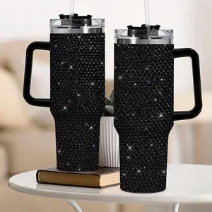 40oz Bling Rhinestone Tumbler with Handle & Straw Lid – Stainless Steel Vacuum Insulated Travel Mug, Sparkly Crystal Glitter Cup, Leakproof Coffee Tumbler for Women, Gym, Office & Car