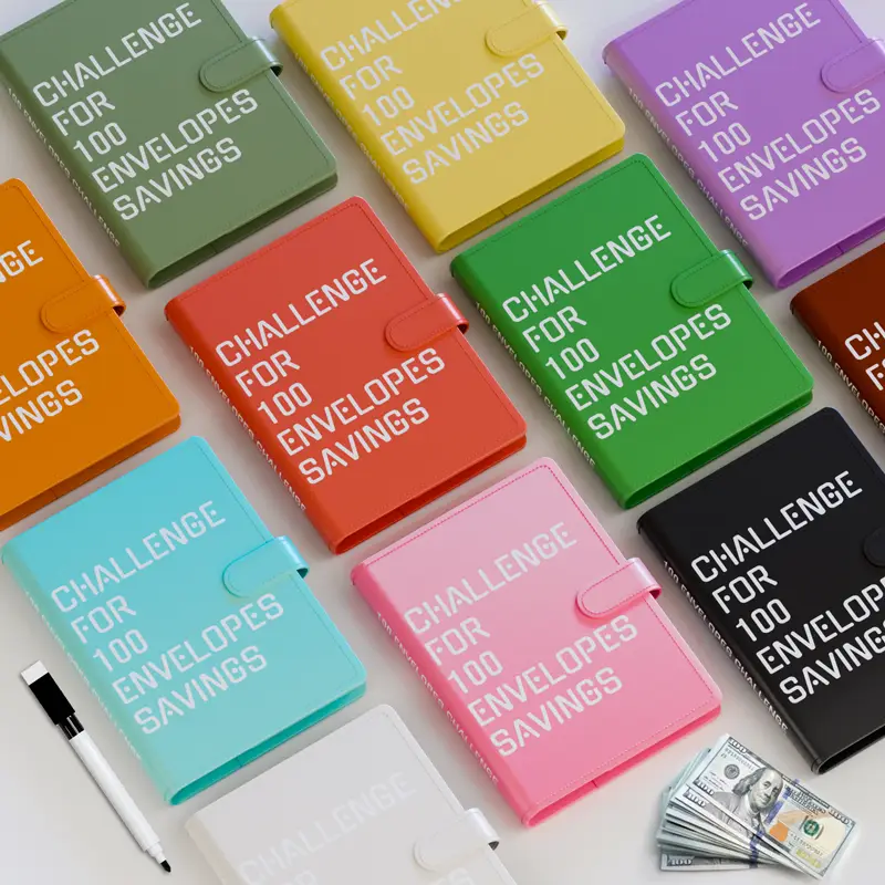 Challenge for 100 Envelopes Binder, Easy and Fun Way to Save $5,050, Savings Challenges Budget Book Binder with Cash Envelopes for Office,Home,School.