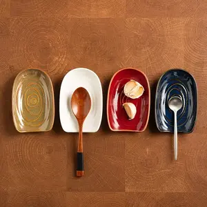 Ceramic Kitchen Utensil Holder with Spoon Rest, Multicolor Retro Design, Durable Space-Saving Organizer Kitchenware for Home Kitchens & Restaurants