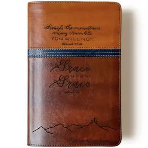 Personalized NIV Study Bible - Brown with Blue Strip - Grace Upon Grace - Hand Lettered and Engraved
