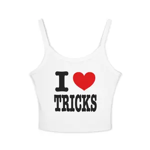 I Love Tricks Women's Spaghetti Strap Tank , Cute Summer , Festival Outfit, Party Wear, Gift for Trick Lovers Casual Cotton Crop Tee with Letter Print Graphic Print T-Shirt cami  tops