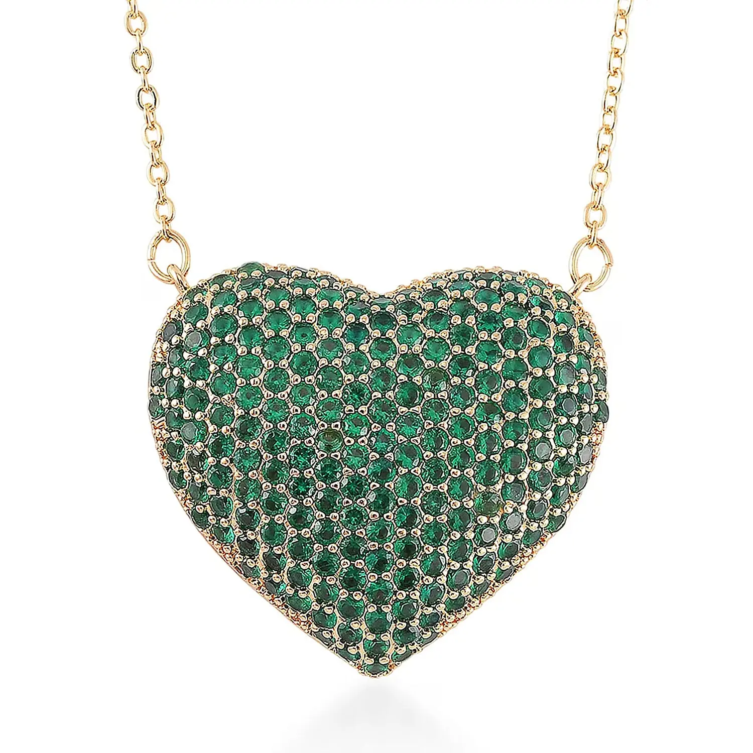 Cubic Zirconia Heart Necklace 20-22 Inches in Goldtone, Sparkling CZ