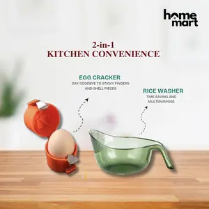Kitchen Essentials Bundle – Multifunctional Rice Strainer & 3-Pack Egg Topper Cutter Tools Plastic Stainless