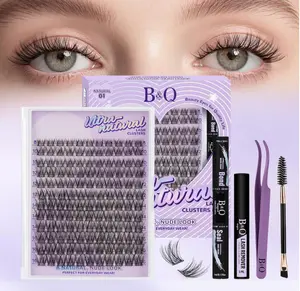 B&Q Wispy Lash Clusters Kit, Natural 01, Individual False Eyelashes Extension Set, Undetectable Natural Look for Effortless Day-to-Night Beauty, from Office Elegance to Date Night Glamour(8-16mix)