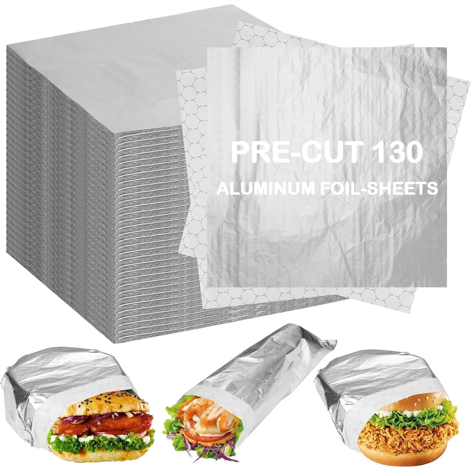 130 Pack Insulation Sandwich Wrapping Paper Aluminum Foil Sheets -12" x 12" Pre-Cut Foil Paper- Aluminum Foil Sandwich Wrap Sheets for Sandwich Wraps, Burritos and BBQ