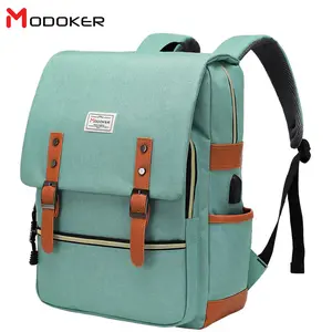 Modoker Vintage Laptop Backpack for Women Men,Eco-Friendly Travel Backpacks with USB Charging Port Fashion Backpack Fits 15.6Inch Notebook