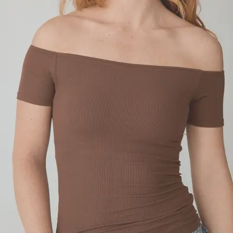 Ribbed Off The Shoulder Braless Short Sleeve