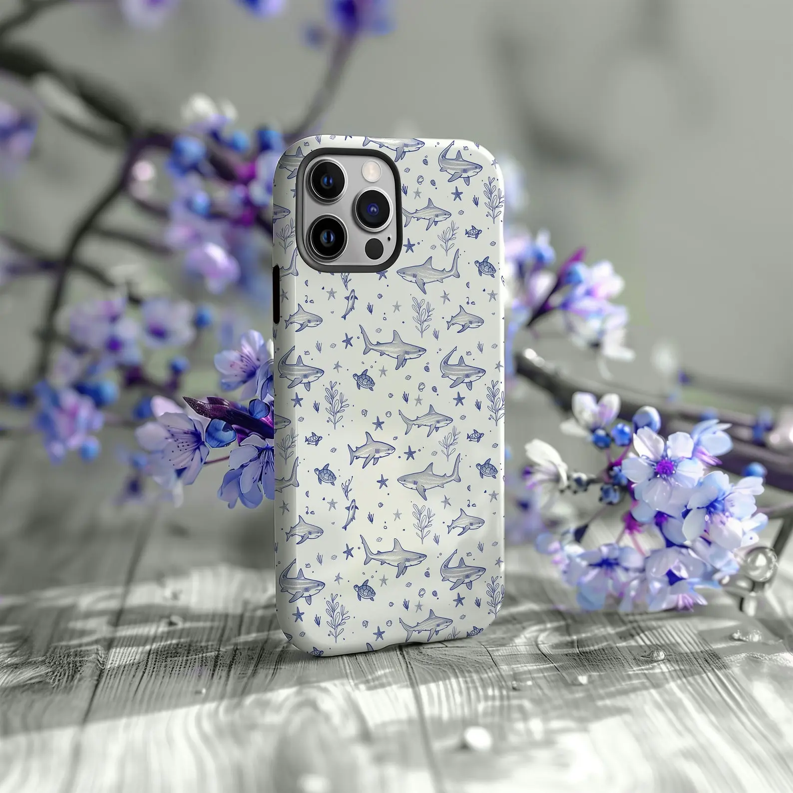 Dainty Coastal Shark Sea life Summer Beach Premium Tough Case Cover | Case for iP 11 12 13 14 15 16 17 Pro, Plus, Pro Max, Samsung S21 S22 S23 S24 S25 Ultra | Tough Case | MagSafe Case