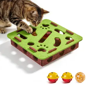 Potaroma Interactive Felt Cat Puzzle Maze Box, Safe Paw-Friendly Toy with 3 Jingle Balls, Self-Play Enrichment to Keep Indoor Cats Entertained & Relieve Boredom