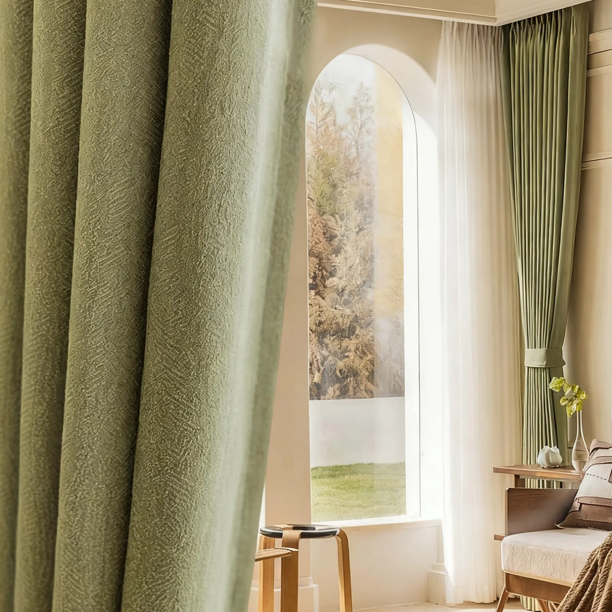 French Style Soundproof Blackout Curtain, Thick Water Cotton Drapes, Perfect for Bedroom and Living Room, UV Protection and Dustproof