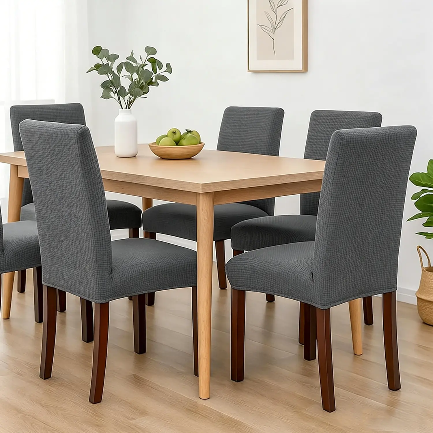 Solid Color Jacquard Chair Slipcovers, Modern Stretch Dining Chair Covers, Dust-Proof Fit for Kitchen & Dining Room