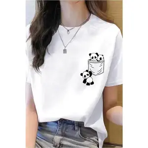 Women Short Sleeve T Shirt Summer New Panda Cartoon Print Loose Casual Top Korean Fashion Round Neck Crewneck Ladies Tshirt