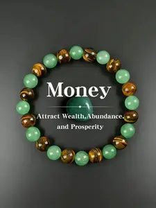 Money Attraction Bracelet with Aventurine & Tiger Eye, Elegant Beaded Jewelry, Protection & Encouragement Gift, Fashion Artificial Bracelet, Elegant Bangle, Mix Bracelet, Crystal Bracelets
