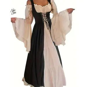 Airy Women’s Medieval/Renaissance Costume Role-Playing Dress – Elegant & Detailed Design – Perfect for Renaissance Fairs, Cosplay & Themed Parties – Ideal for History Buffs & Costume Enthusiasts — Basic Black Minimalist Elven Wear
