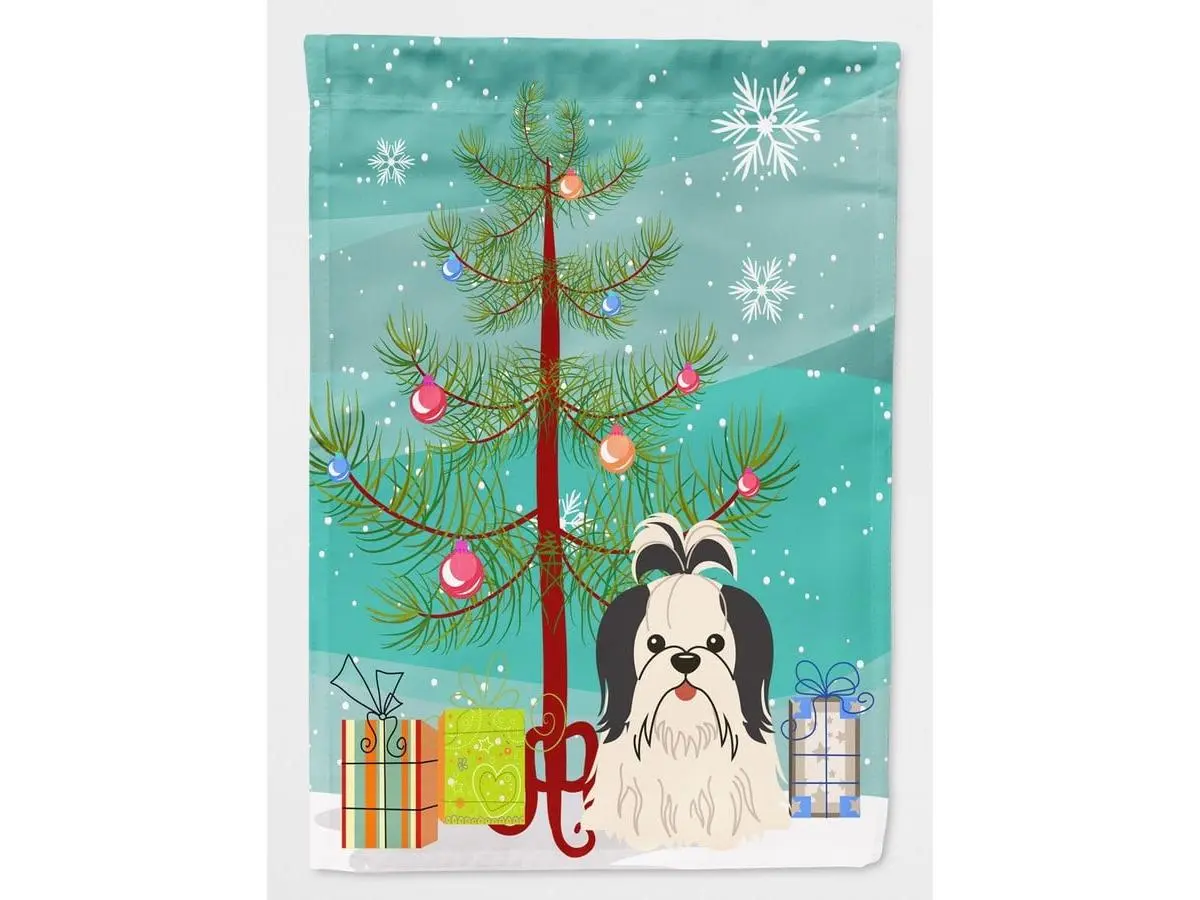 House-Size Canvas Christmas Banner, Black & White Shih Tzu Christmas Tree Artwork, Festive Home Decor Banner, Banners