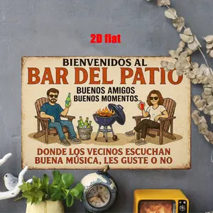 1PC 2D Flat Metal Wall Sign, Vintage Plaque Decor, Spain Welcome Terrace Bar Theme Iron Wall Decoration, Suitable for Home Courtyard, Outdoor Garden, Balcony, Backyard, Friend Gathering Gift, Size 7.8x 11.8inch