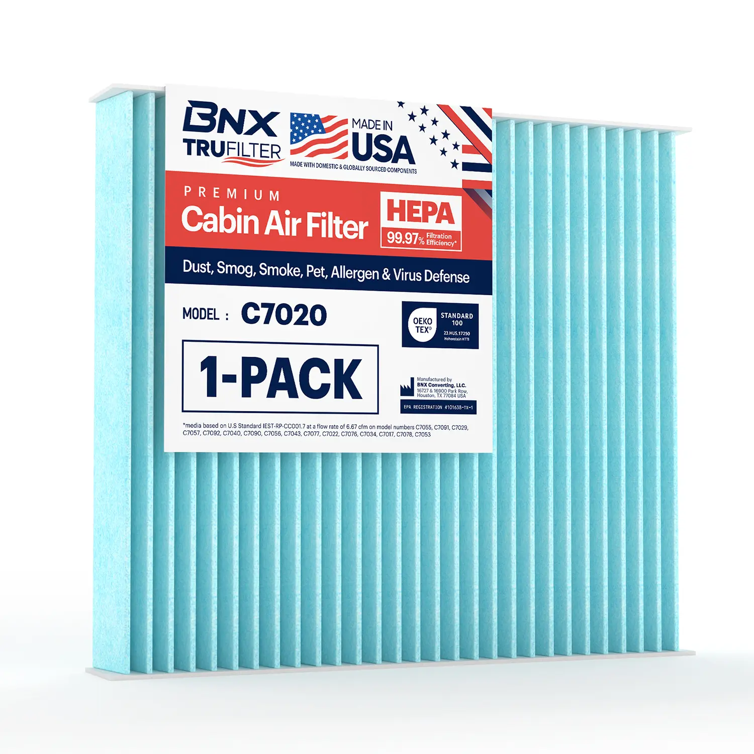 BNX C7020 TruFilter True HEPA 99.97% Cabin Air Filter - Made in USA, True Hepa Filter, Hepa Filter Element