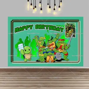Cartoon Turtle Adventure  Hero Backdrop Cartoon Teenage Mutant Theme Boys Birthday Party Decoration Photo Banner Props