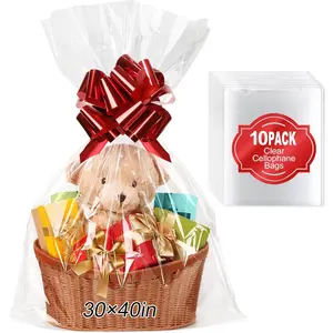 10 count  Cellophane Bags, 30x40 Inches  Clear Cellophane Wrap for  Baskets, Clear  Bags Packaging 2.6 Mil Thick