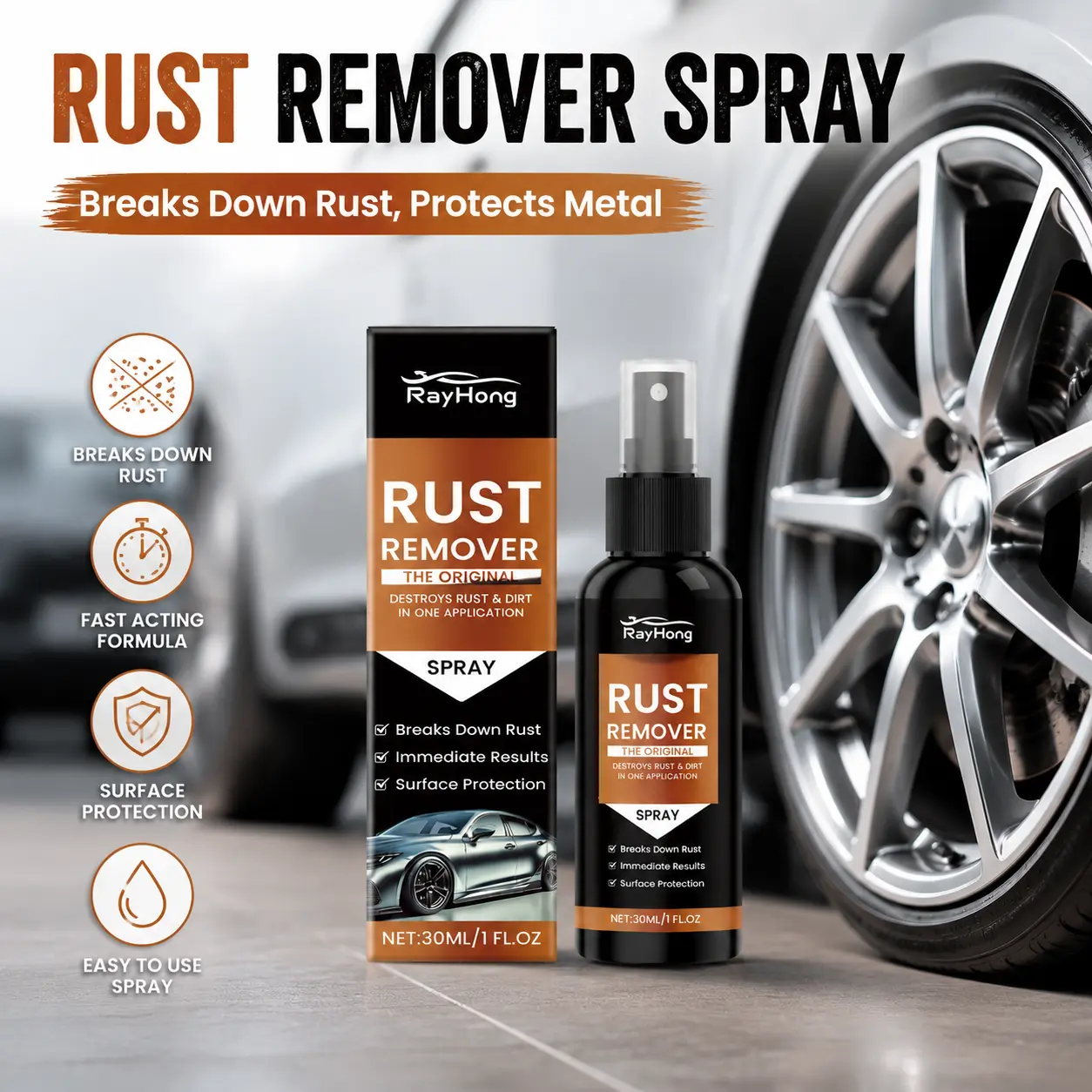 Rust Remover Spray Fast Acting Rust Dissolver Metal Surface Cleaner Anti Rust Protection for Car Wheels Tools Hardware DIY Auto Maintenance
