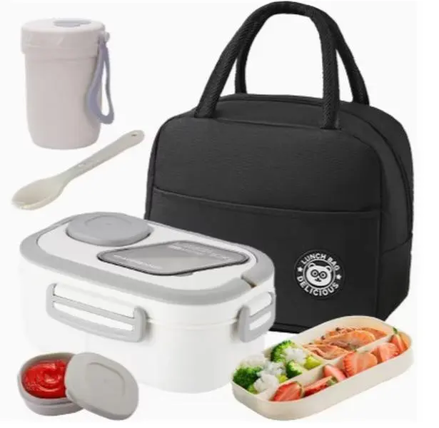 2 Layer Bento Lunch Box Set with Spoon, Soup Cup & Insulated Bag – Portable Meal Prep Container for School, Office & Outdoor Use