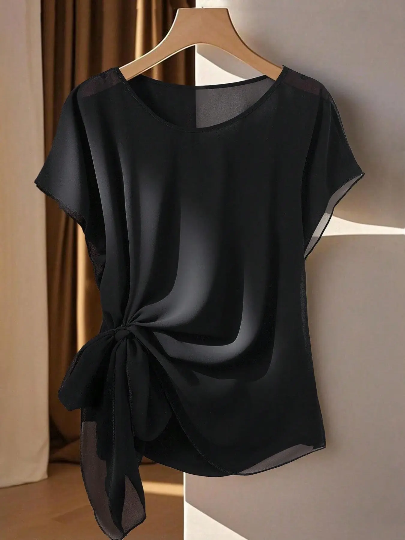 Women's Plus Size Loose Sleeve Chiffon Shirt Blouse, Pure Color Design, Elegant Flowy Top, Perfect for Daily Wear, Comfortable and Stylish
