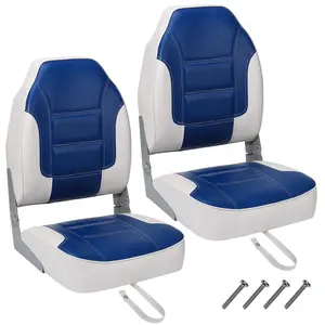 2 Pack Boat Seats, -With Thick Sponge Padding, Stainless Steel Screws & Fold-Down Design for Speedboat, Canoe, Sightseeing Boats，Blue/White