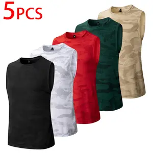 Menswear 5-Piece Men's Quick-Dry Sleeveless Tank Tops - Breathable Mesh Muscle Shirts, Lightweight Athletic Tops for Hiking, Running