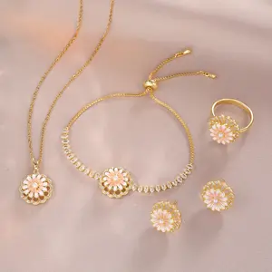 Jewelry Set, Necklace + Bracelet + Earrings + Ring, Rotating Flower Zircon New Arrival Design Sense Elegant Outfit Clavicle Chain