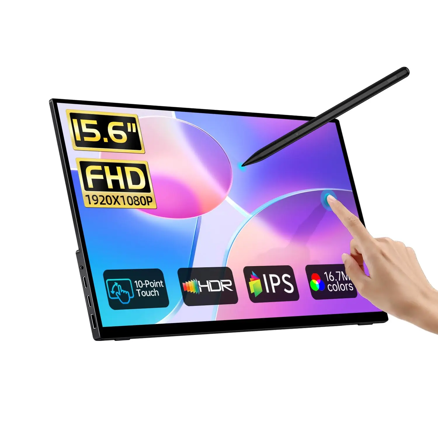 Portable Touchscreen Monitor, 1080P Full HD Display, Stylus Pen Support, 100% sRGB, Built-in Speakers & Stand, Second Screen for Laptop, PC, PS5 & Xbox, Ideal for Work, Gaming & Multitasking, Multiple Sizes,15.6/16.5/18.5/21.5inch