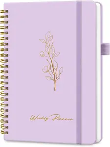 A5 Undated Weekly Planner Notebook, To Do List Organizer with Goal & Habit Tracker, Spiral Bound Weekly Schedule Planner for Work, Study & Personal Productivity (Purple)