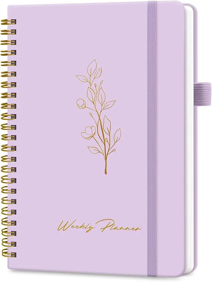 A5 Undated Weekly Planner Notebook, To Do List Organizer with Goal & Habit Tracker, Spiral Bound Weekly Schedule Planner for Work, Study & Personal Productivity (Purple)