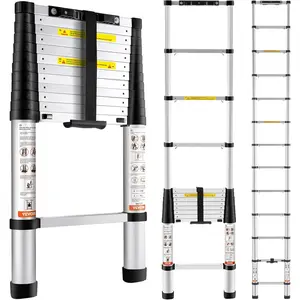 VEVOR Telescoping Ladder, 10.5FT/12.5FT/15 FT/18FT Aluminum One-button Retraction Collapsible Extension Ladder, 375LBS-400 LBS Capacity with Non-slip Feet, Portable Multi-purpose Compact Ladder for Home, RV, Loft, ANSI Liste