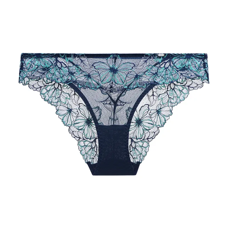 Lacsper Gradient Blossom Floral Lace Panties for Women Plus Size Tonal Color Sheer Mesh Mid-Rise Briefs Matching Lingerie