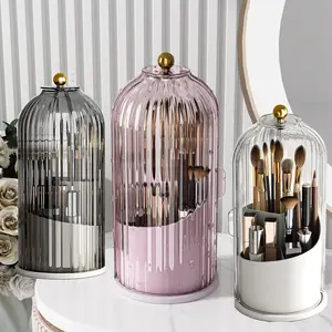 Makeup Brush Holder Organizer with Lid 360 Rotating Clear Dustproof Makeup Brush Organizer Boxes Vanity Desktop Bathroom Counter top vanity dresser Toothbrush Holder Spinning Brush Holder Gift Ideas teen girl gifts 14th birthday gift Mother's day Gift
